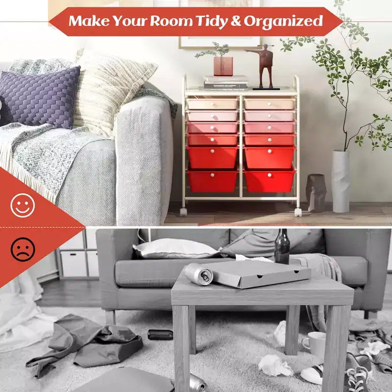 12 Drawers Rolling Storage Cart, Multicolor Scrapbook Paper Studio Organizer Bins