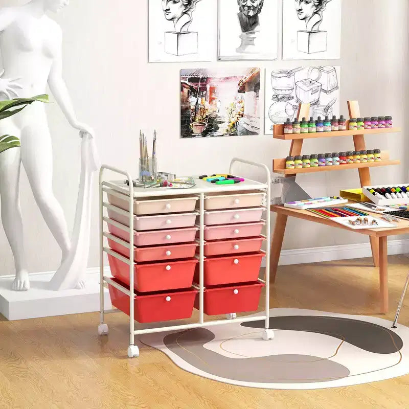 12 Drawers Rolling Storage Cart, Multicolor Scrapbook Paper Studio Organizer Bins