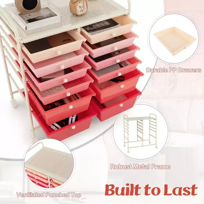 12 Drawers Rolling Storage Cart, Multicolor Scrapbook Paper Studio Organizer Bins