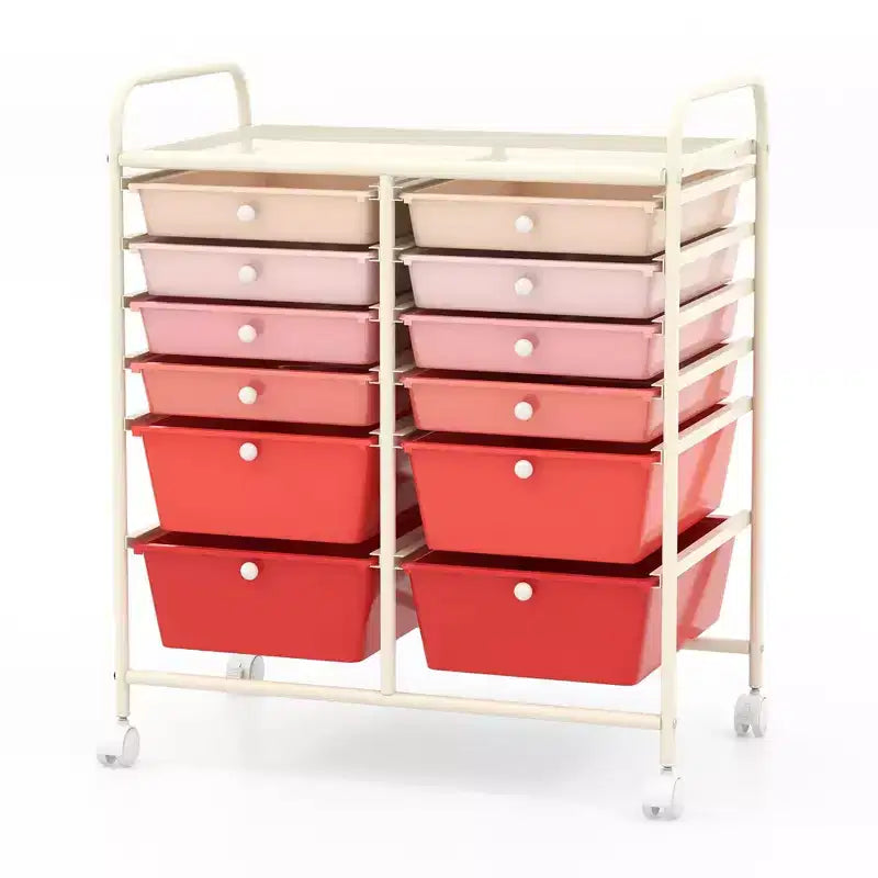 12 Drawers Rolling Storage Cart, Multicolor Scrapbook Paper Studio Organizer Bins