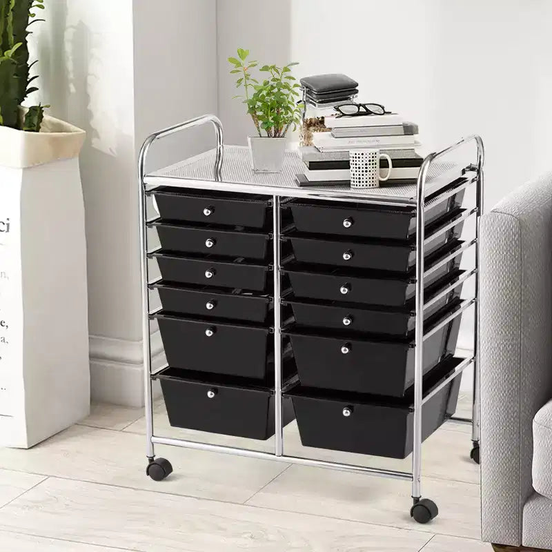 12 Drawers Rolling Storage Cart, Multicolor Scrapbook Paper Studio Organizer Bins