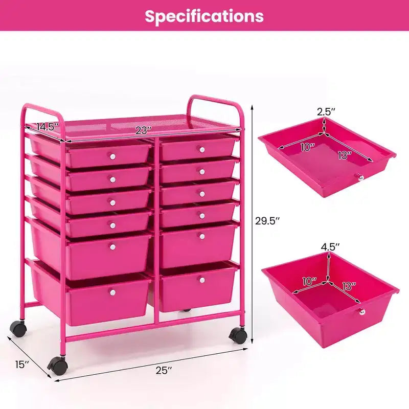 12 Drawers Rolling Storage Cart, Multicolor Scrapbook Paper Studio Organizer Bins