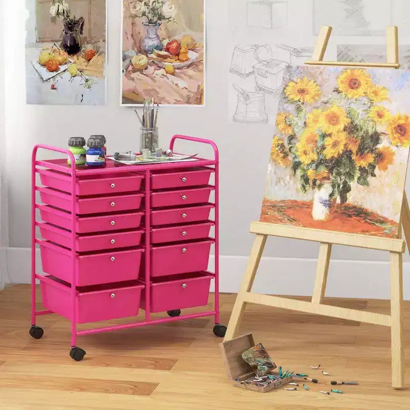 12 Drawers Rolling Storage Cart, Multicolor Scrapbook Paper Studio Organizer Bins