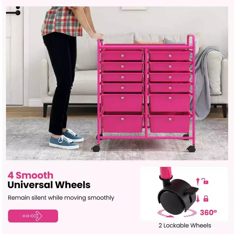 12 Drawers Rolling Storage Cart, Multicolor Scrapbook Paper Studio Organizer Bins
