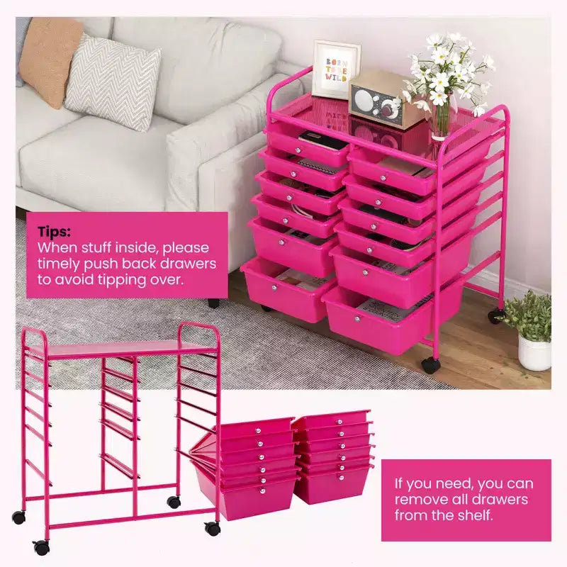 12 Drawers Rolling Storage Cart, Multicolor Scrapbook Paper Studio Organizer Bins