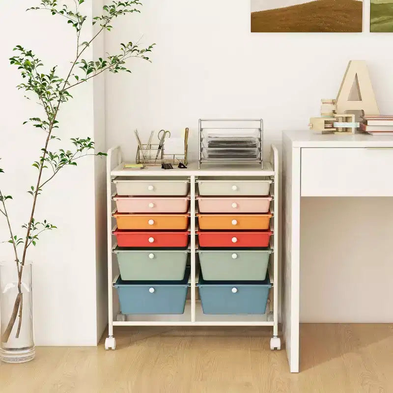 12 Drawers Rolling Storage Cart, Multicolor Scrapbook Paper Studio Organizer Bins