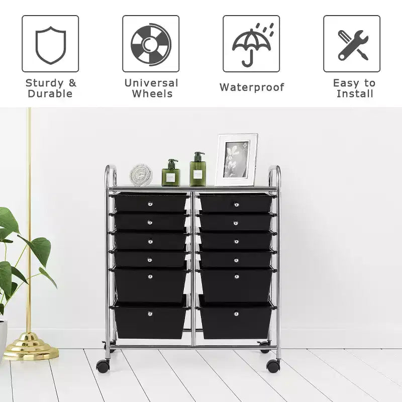 12 Drawers Rolling Storage Cart, Multicolor Scrapbook Paper Studio Organizer Bins