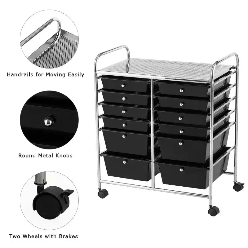 12 Drawers Rolling Storage Cart, Multicolor Scrapbook Paper Studio Organizer Bins