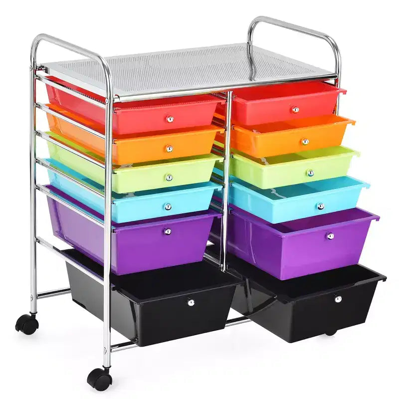 12 Drawers Rolling Storage Cart, Multicolor Scrapbook Paper Studio Organizer Bins