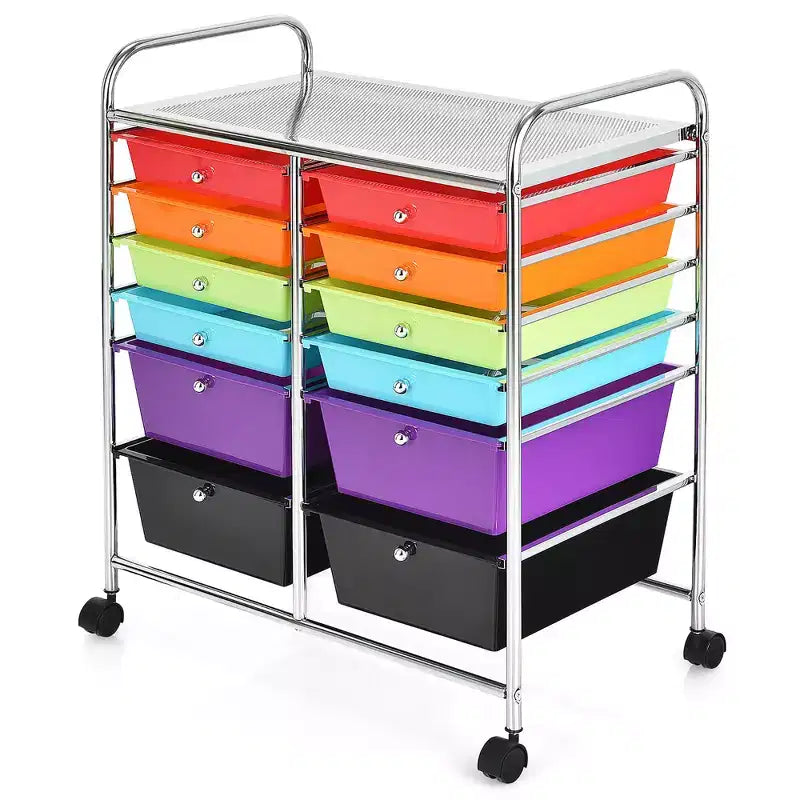 12 Drawers Rolling Storage Cart, Multicolor Scrapbook Paper Studio Organizer Bins