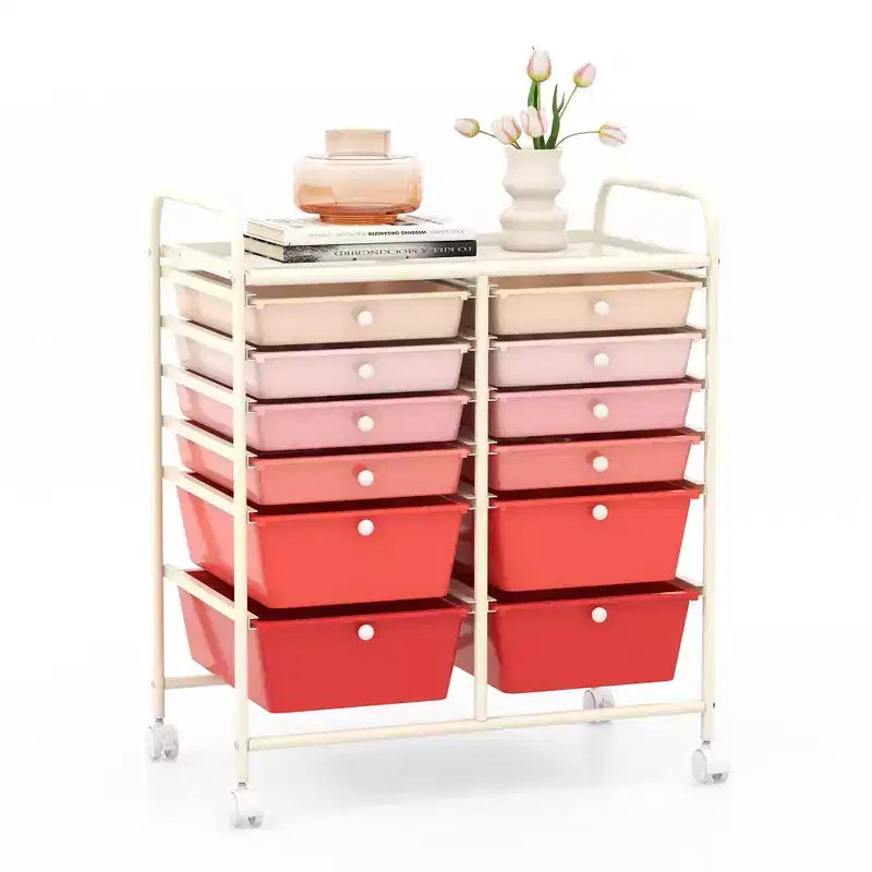 12 Drawers Rolling Storage Cart, Multicolor Scrapbook Paper Studio Organizer Bins