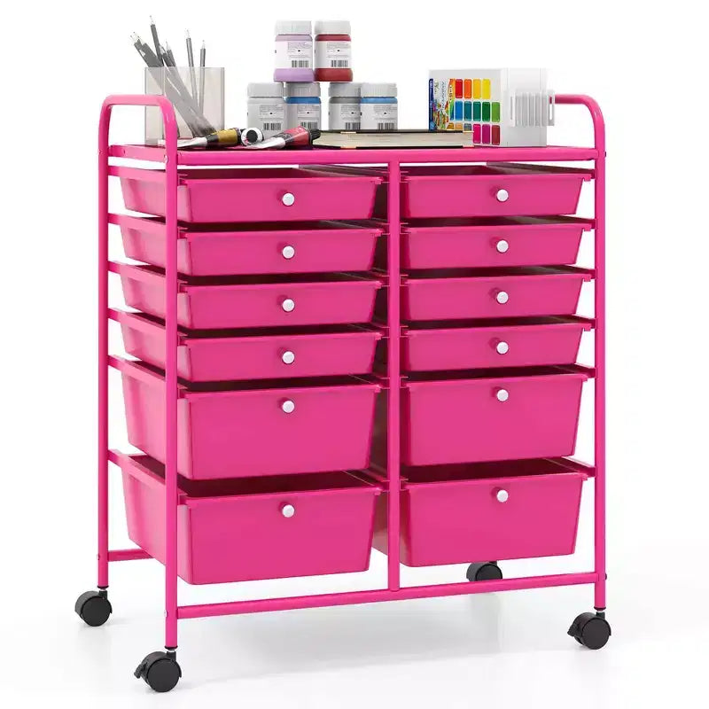 12 Drawers Rolling Storage Cart, Multicolor Scrapbook Paper Studio Organizer Bins