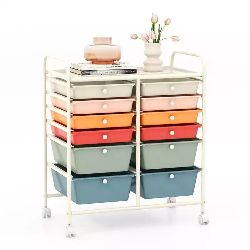 12 Drawers Rolling Storage Cart, Multicolor Scrapbook Paper Studio Organizer Bins