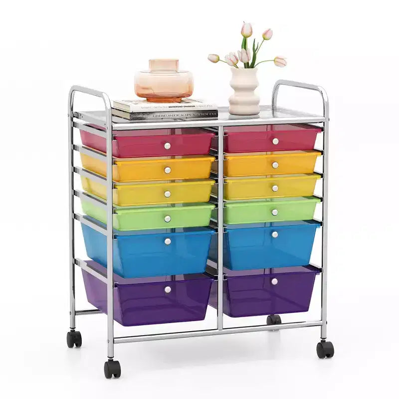 12 Drawers Rolling Storage Cart, Multicolor Scrapbook Paper Studio Organizer Bins