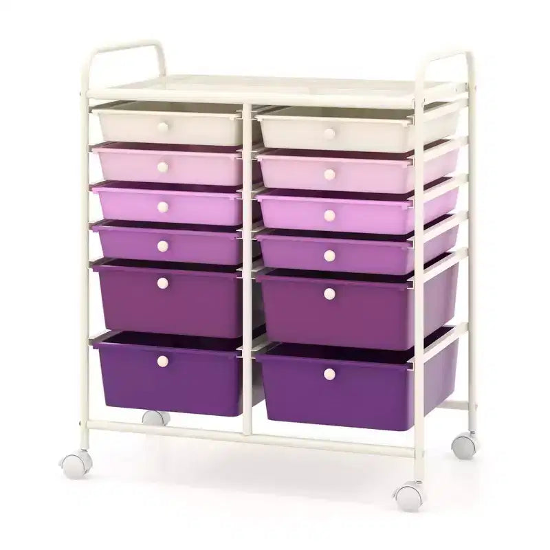 12 Drawers Rolling Storage Cart, Multicolor Scrapbook Paper Studio Organizer Bins