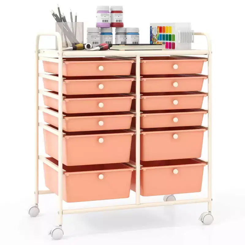 12 Drawers Rolling Storage Cart, Multicolor Scrapbook Paper Studio Organizer Bins