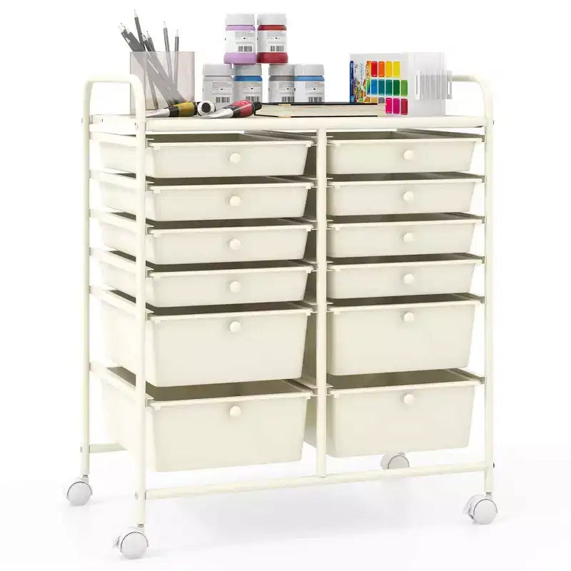 12 Drawers Rolling Storage Cart, Multicolor Scrapbook Paper Studio Organizer Bins
