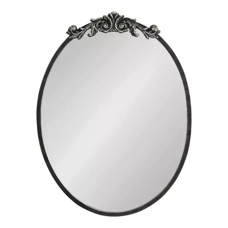 Glam Ornate Decorative Oval Wall Mirror, Metal Frame
