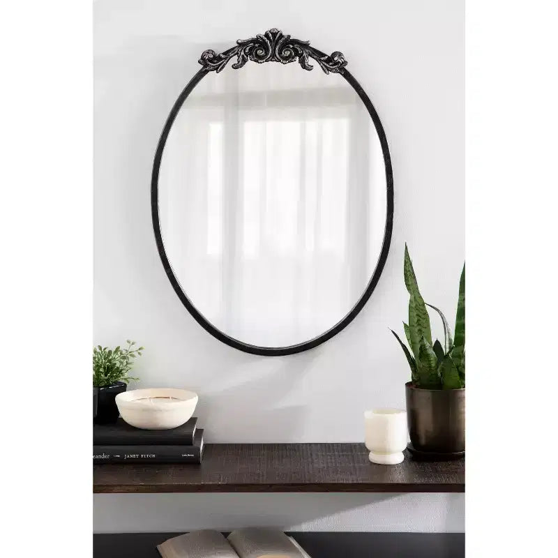 Glam Ornate Decorative Oval Wall Mirror, Metal Frame