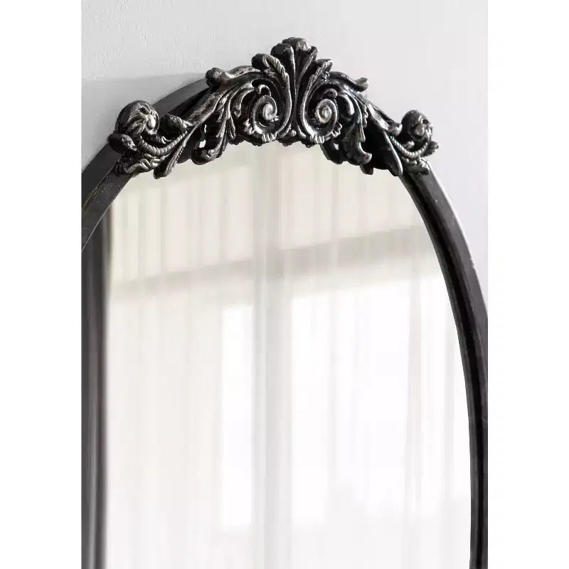 Glam Ornate Decorative Oval Wall Mirror, Metal Frame