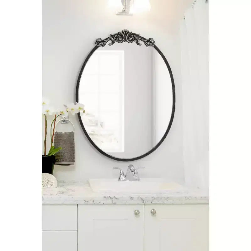 Glam Ornate Decorative Oval Wall Mirror, Metal Frame