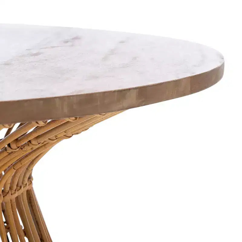 Round Coffee Table, Mango Wood Top with Rattan Base, Tropical Coastal Style