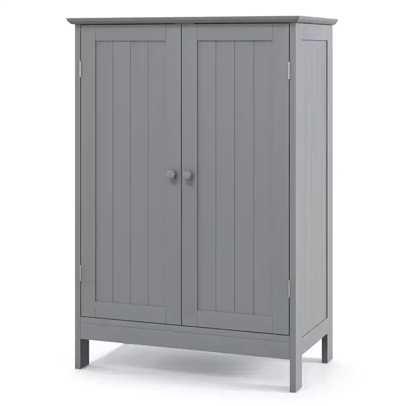 Costway Bathroom Floor Cabinet Wooden Floor Storage Cabinet Living Room Modern Grey