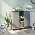 Bathroom Floor Storage Cabinet, Modern Grey, Double Door with 2 Shelves