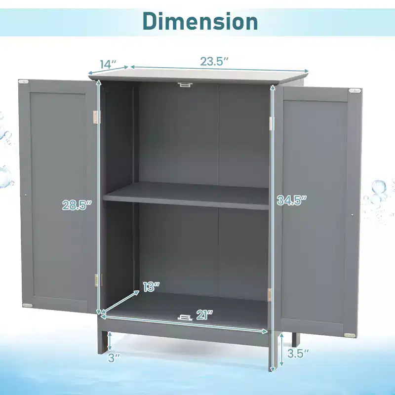 Bathroom Floor Storage Cabinet, Modern Grey, Double Door with 2 Shelves