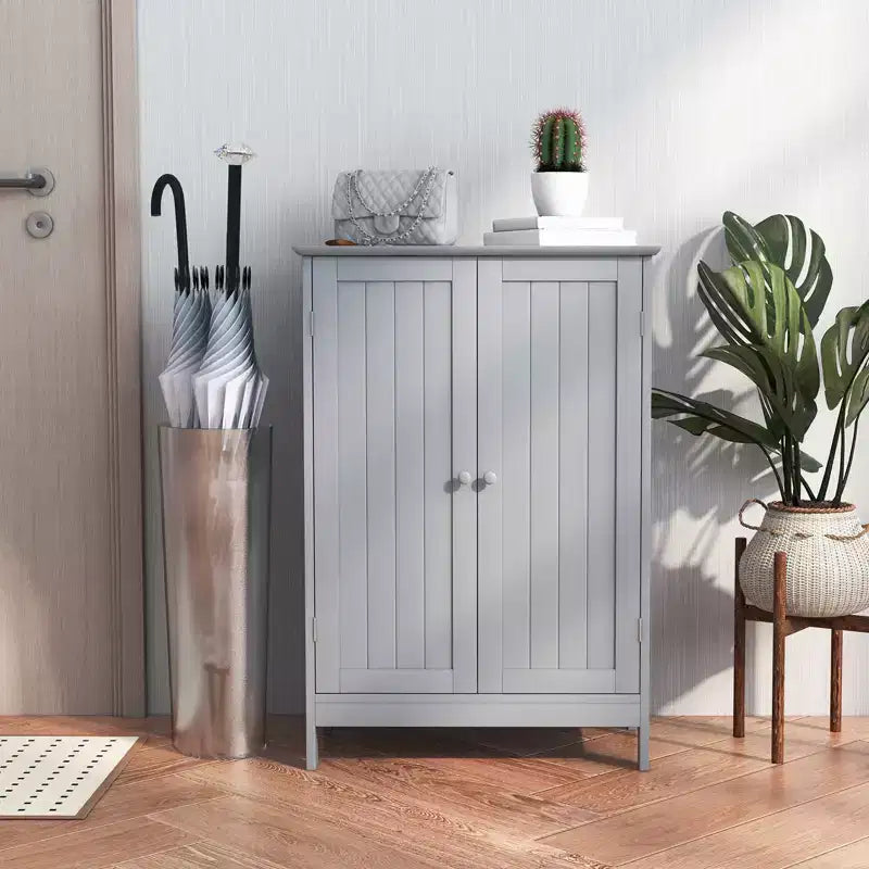 Bathroom Floor Storage Cabinet, Modern Grey, Double Door with 2 Shelves