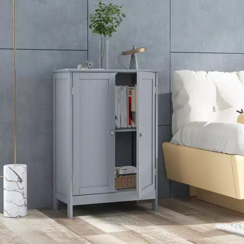 Bathroom Floor Storage Cabinet, Modern Grey, Double Door with 2 Shelves